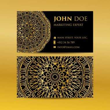 Kartvizit altın mandala dekoratif öğeler ayarlayın. Vintage dekoratif öğeler. Islam, Arapça, Indian, Fas, İspanya, Türk, pakistan, motifler.