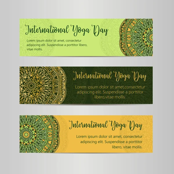 Vektör yoga çizim. Uluslararası Yoga gün için poster şablonu. 21 Haziran, Yoga gün el ilanı