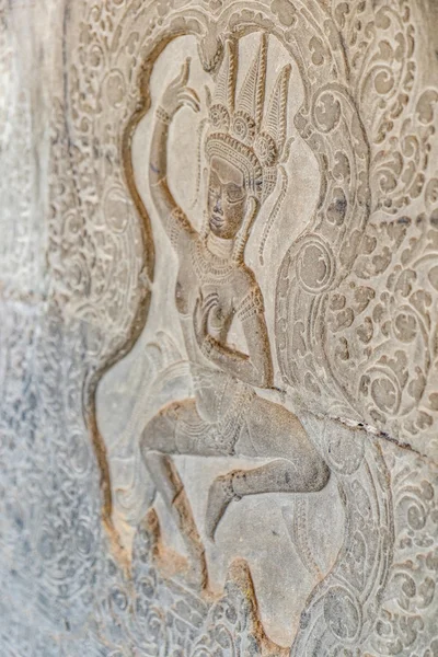 Esculturas de arte Khmer na parede — Fotografia de Stock
