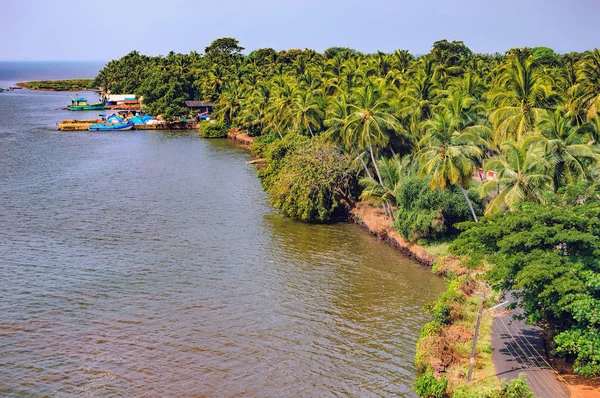 Banco do Rio Zuari com floresta tropical, Goa, Índia — Fotografia de Stock