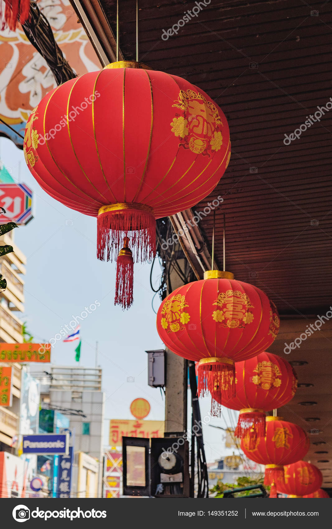 Yaowarat Road Decorate With Chinese Lanterns Stock Editorial
