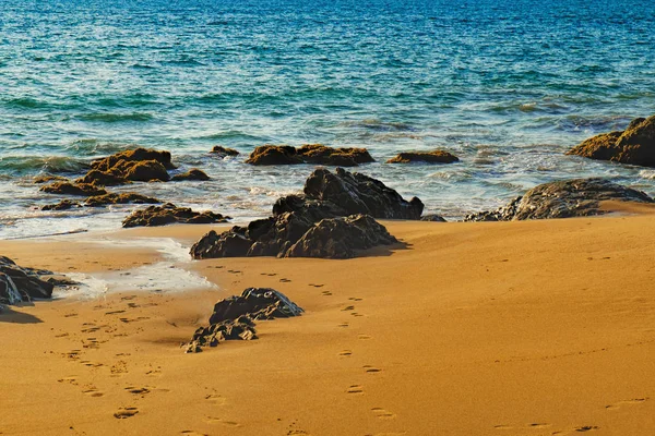 Берег моря с волной, катящейся к берегу — стоковое фото