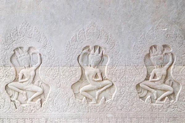 Tallados de arte jemer en la pared de Angkor Wat — Foto de Stock