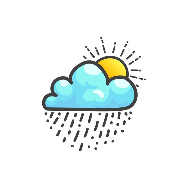 Хмара з краплями дощу і сяючим сонцем значок — стоковий вектор