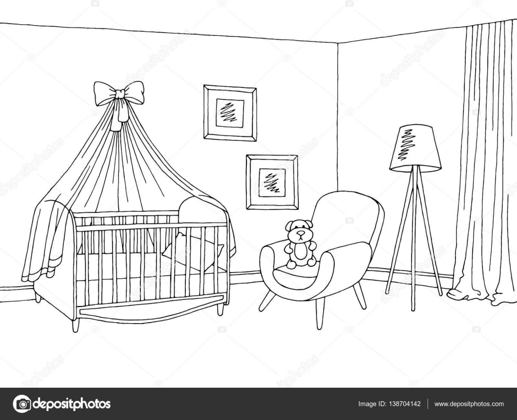 Chambre Bebe Graphique Noir Blanc Interieur Croquis Illustration Vecteur Image Vectorielle Par Aluna11 C Illustration