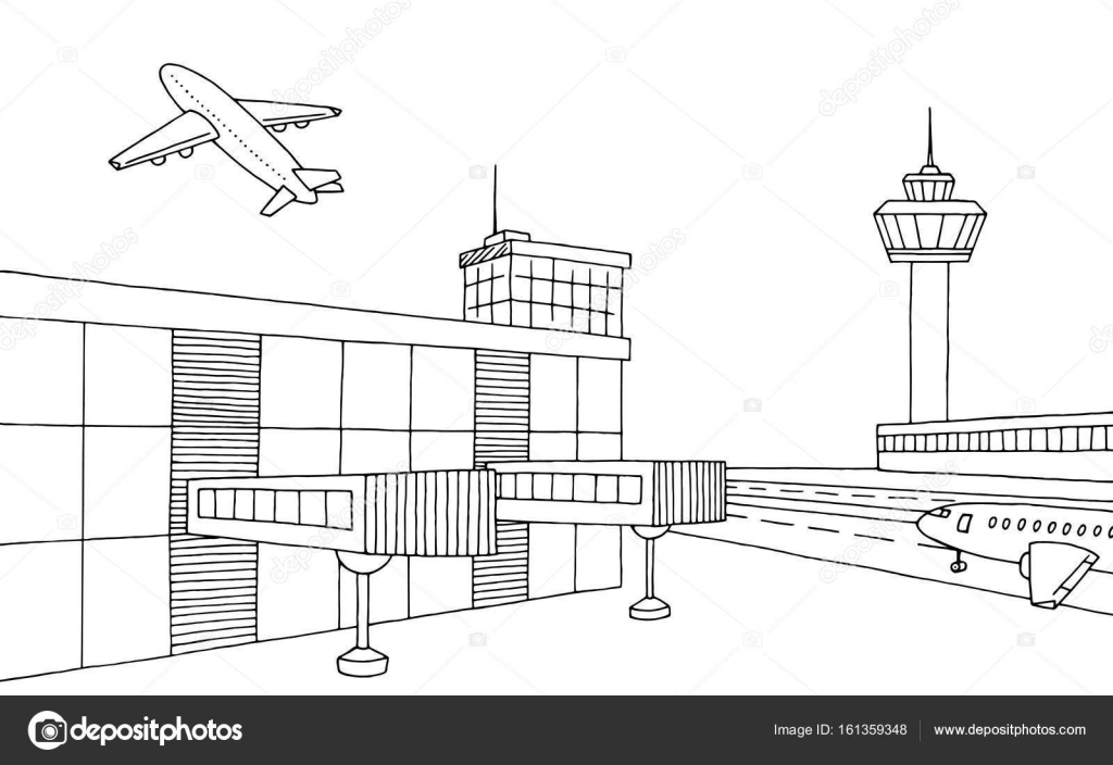 Airport graphic black white sketch illustration vector — Stock Vector
