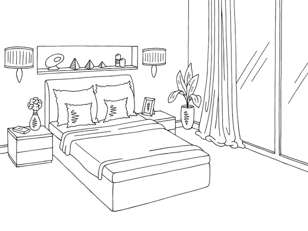 Bedroom graphic black white home interior sketch illustration vector