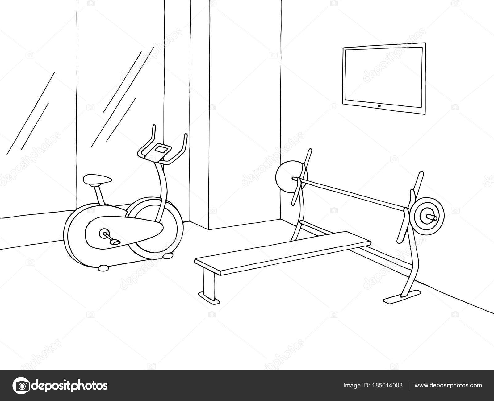 Gym Interior Graphic Black White Sketch Illustration Vector ⬇ Vector