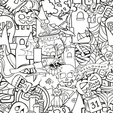 Cadılar Bayramı karikatür karalamalar seamless modeli