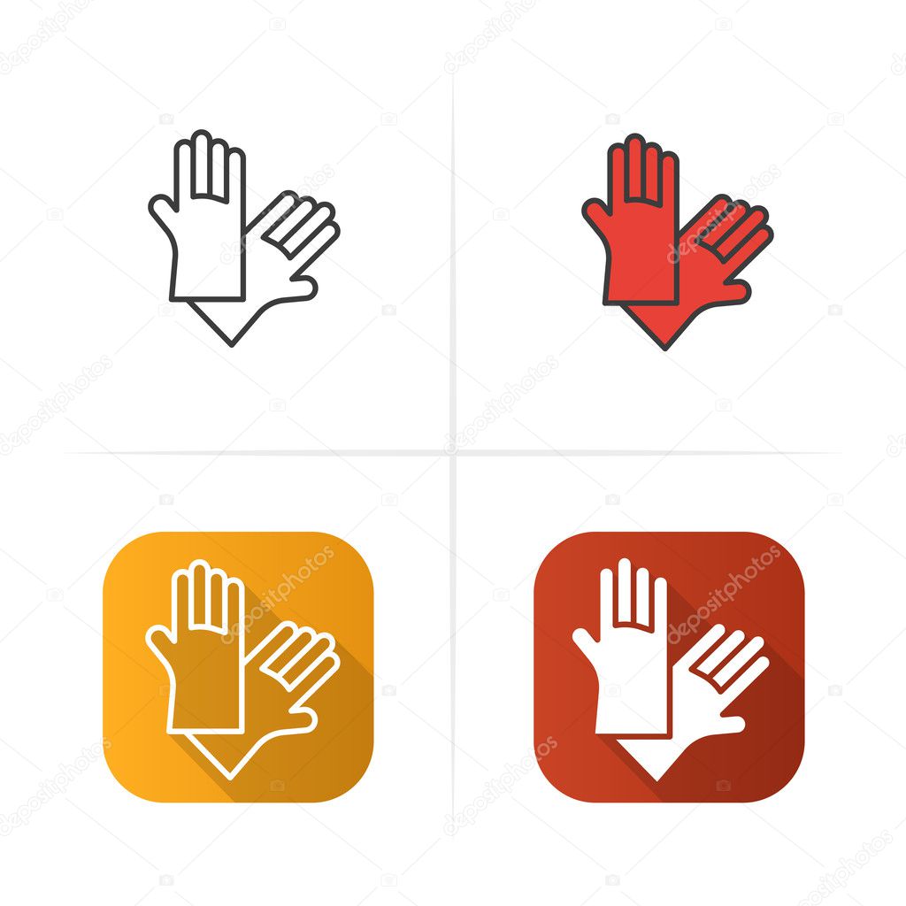 Latex gloves icon. Flat, linear and color styles.