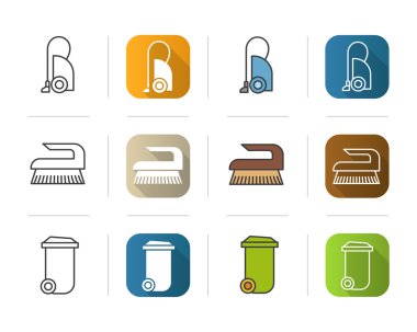 Temizlik ekipmanları Icons set.