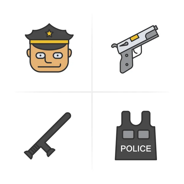 Rendőrség elemek és szerszámok színes ikonok beállítása. — Stock Vector