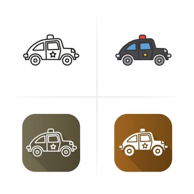 Polis araba simgesi. Tasarım, doğrusal düz ve stilleri renk. İzole vektör çizimler