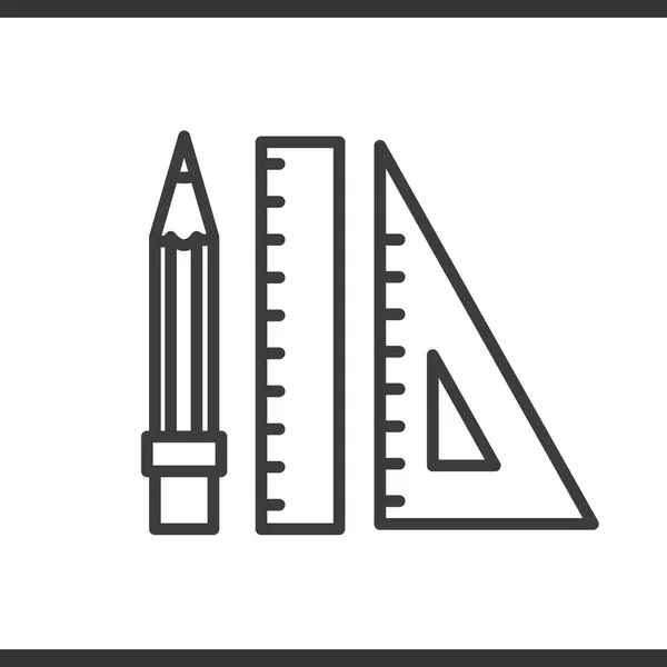 鉛筆と定規の線形アイコン。細い線の図。ベクトル分離外形図 — ストックベクタ