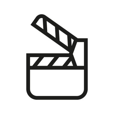 Film Klaket doğrusal simgesi. Madde ince hat illüstrasyon filme. Çizim vektör izole anahat.