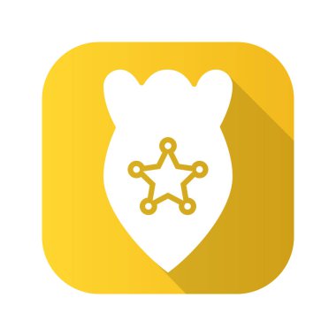 Polis rozeti düz tasarım uzun gölge simgesi. Vektör siluet simge.