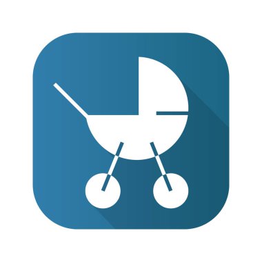 Bebek arabası düz tasarım uzun gölge simgesi. Vektör siluet simge.