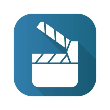 Film Klaket düz tasarım uzun gölge simgesi. Vektör siluet simge.