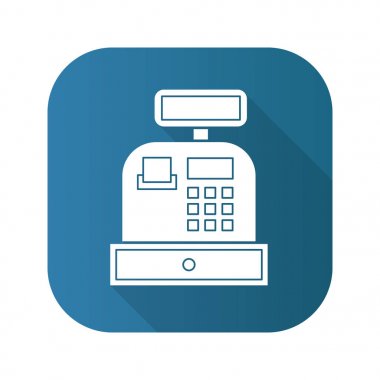 Yazar kasa düz tasarım uzun gölge simgesi. Vektör siluet simge.