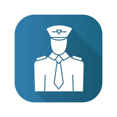 Pilot düz tasarım uzun gölge simgesi. Vektör siluet simge.