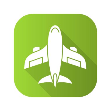 Uçak düz tasarım uzun gölge simgesi. Vektör siluet simge.