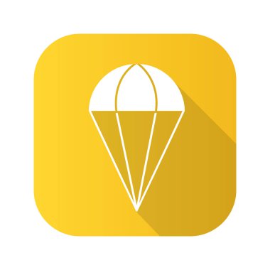 Paraşüt düz tasarım uzun gölge simgesi. Vektör siluet simge.