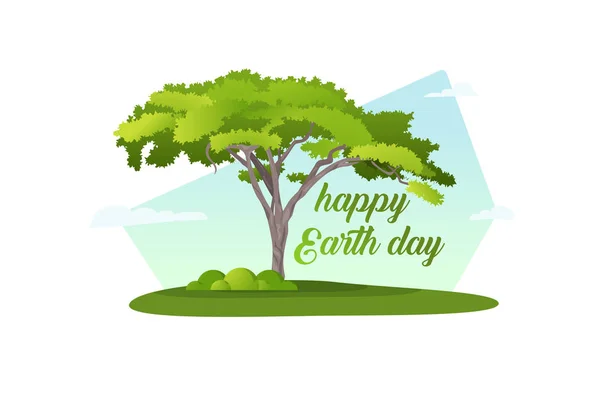 Vektorillustration eines Baumes mit Text Happy Earth Day. grüne Bäume mit großen Kronen. Sie können, Webseiten und Mobiltelefone, Drucken. Es gibt einen Platz für Text. — Stockvektor