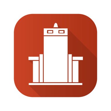 Metal tarayıcı kapı düz tasarım uzun gölge simgesi. Vektör siluet simge.