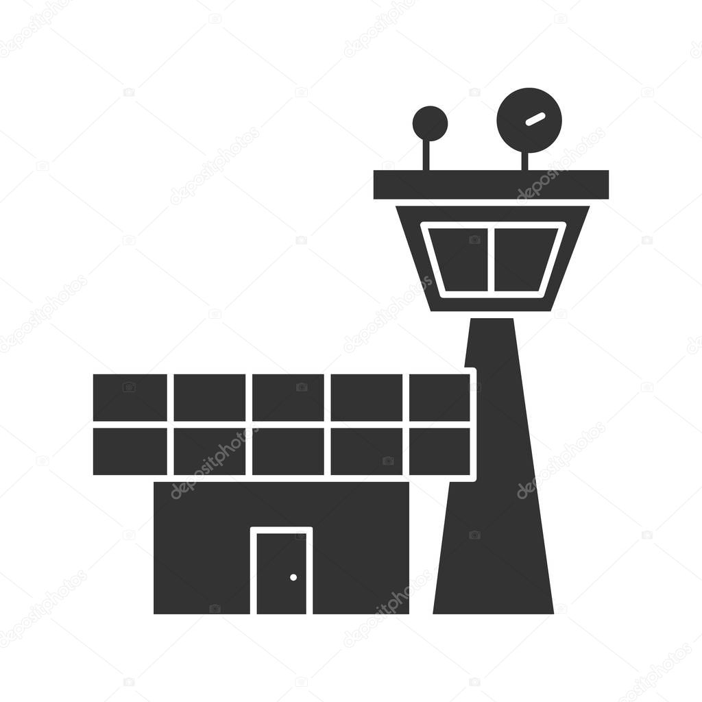 Flight control tower icon. Silhouette symbol. Negative space. Vector isolated illustration.