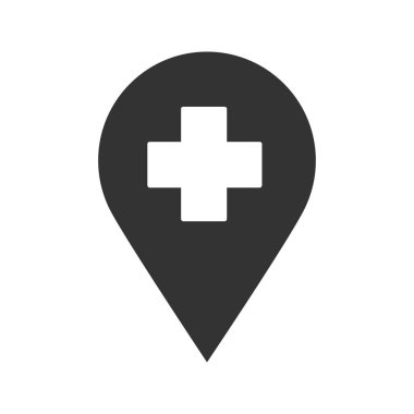 Hastane iğne ucu simgesi. Siluet simge. Negatif alan. İzole vektör çizim.