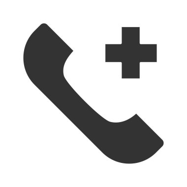 Hastane telefon simgesi. Siluet simge. Negatif alan. İzole vektör çizim.