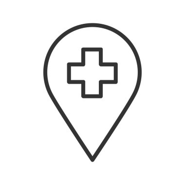 Hastane iğne ucu doğrusal simgesi. İnce hat illüstrasyon. Çizim vektör izole anahat.