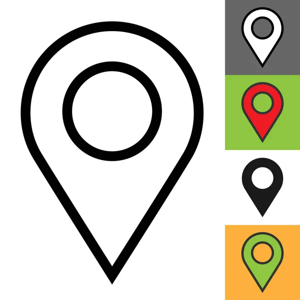 Icono de pin de ubicación. Esquema simple ubicación pin vector icono sobre fondo blanco. Lineal, silueta, diseño de color . — Vector de stock