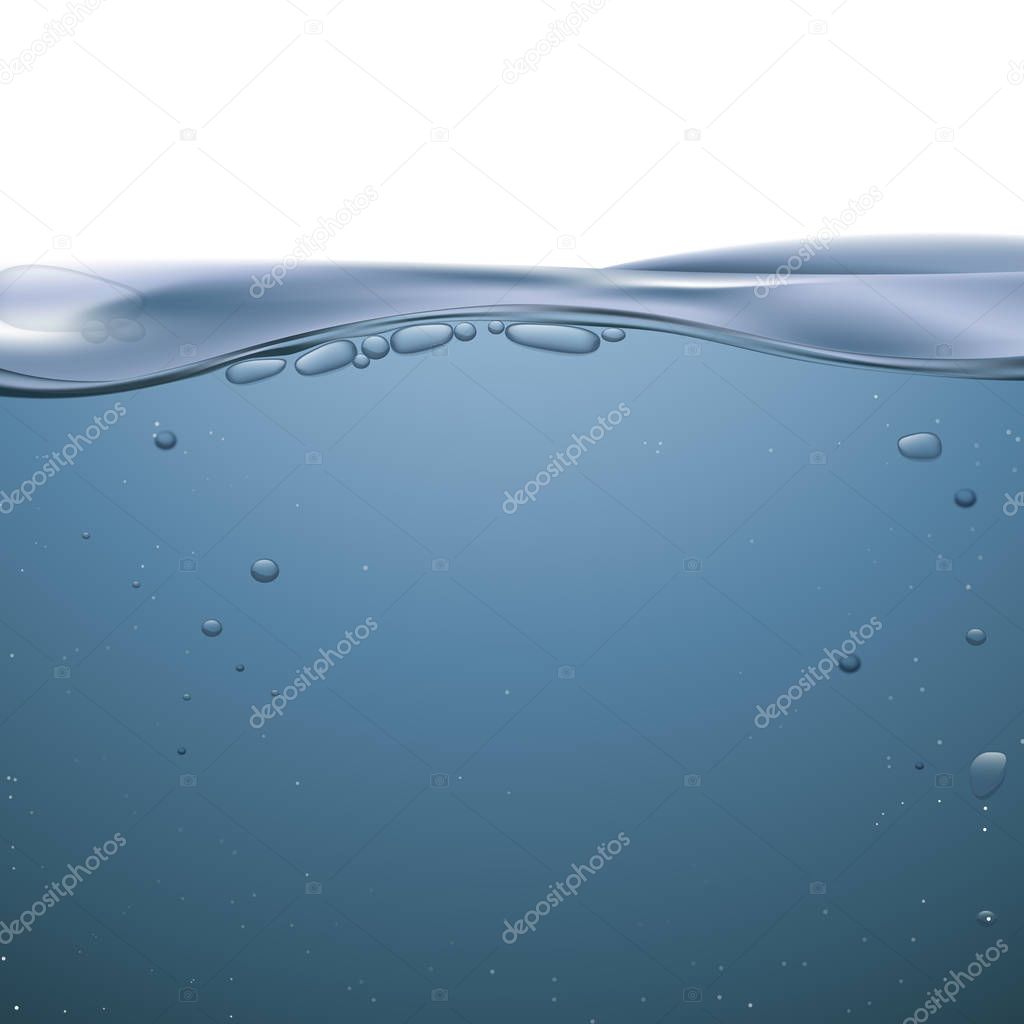 Blue water wave with bubbles, vector Illustration.