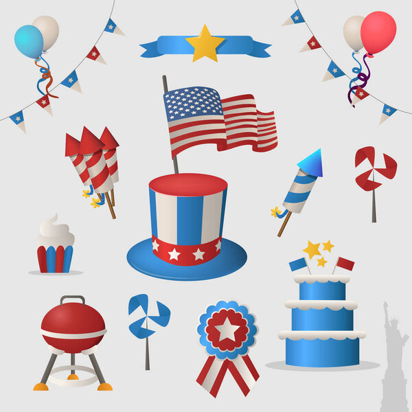 Independence day of USA icon set. Color logotypes.