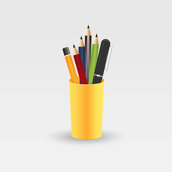 オフィス用のガラスの色鉛筆。白を基調としたベクトルイラスト. — ストックベクタ