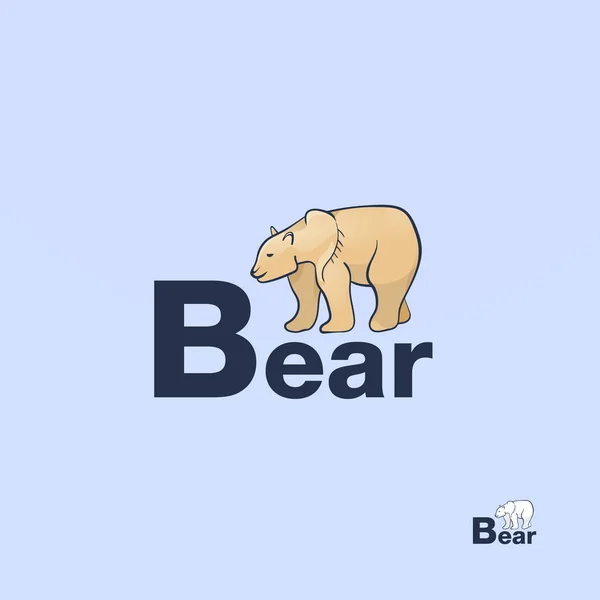 棕色的熊。大灰熊。北极的熊手绘制的轮廓上蓝色背景复古矢量设计元素孤立. — 图库矢量图片