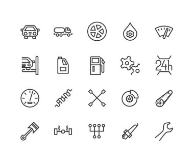 Araba Servisi basit bir Set vektör hat simgeleri ile ilgili. Petrol, Dişliler, zaman ve daha fazla olarak böyle simgeleri içerir. Düzenlenebilir inme. 48 x 48 piksel mükemmel