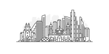 Cityscape Building Line sanat vektörü illüstrasyon tasarımı Bogota şehri, Kolombiya. Düzenlenebilir vuruşlarla peyzaj.