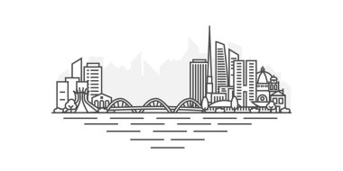 Cityscape Building Line sanat vektörü illüstrasyon tasarımı - Brasilia şehri, Brezilya. Düzenlenebilir vuruşlarla peyzaj.