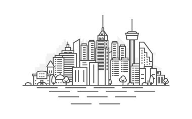 San Antonio City, Texas mimari çizgisi silüeti. Meşhur şehir işaretleri, şehir manzarası, tasarım simgeleri olan doğrusal vektör şehri. Düzenlenebilir vuruşlarla peyzaj.