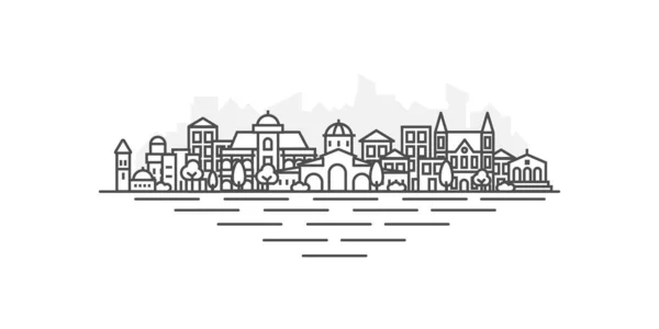 Cityscape Building Line art vector Illustration design - Basseterre city, Saint Kitts and Nevis. 조절 할 수있는 박자를 지닌 풍경. — 스톡 벡터