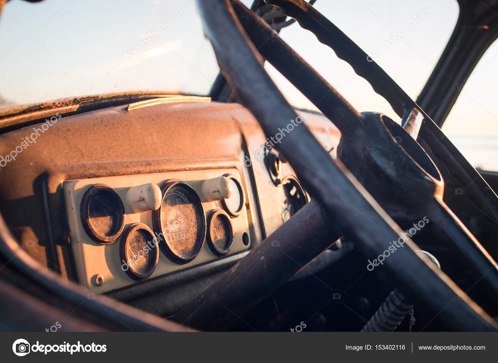 Old Truck Interior Of A Soviet Vintage Truck Stock Photo