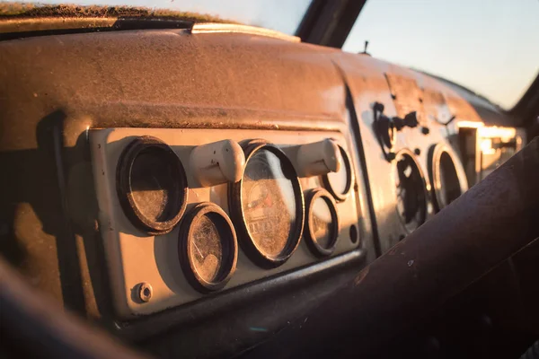 Old truck. Interior of a soviet vintage truck