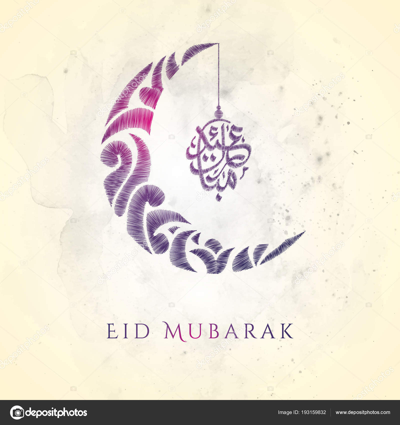 Eid Mubarak Greeting Arabic Calligraphy Crescent ...