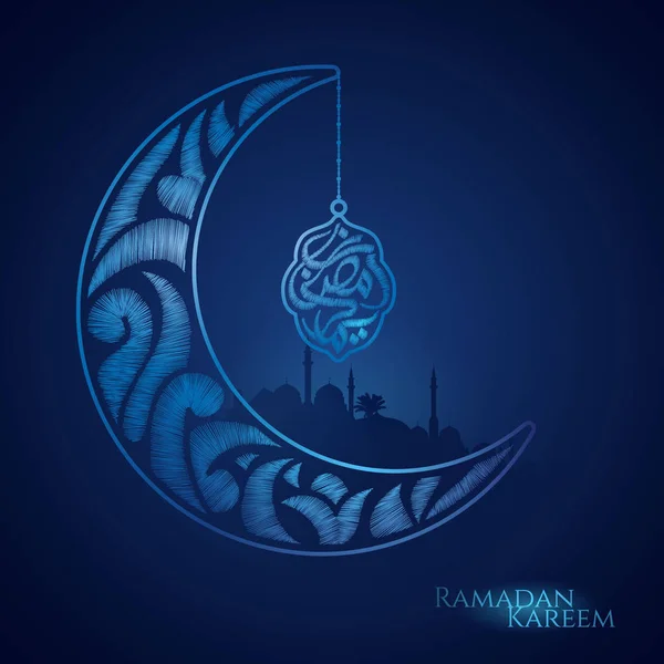 Ramadan Kareem Saluant Calligraphie Arabe Illustration Croissant — Image vectorielle