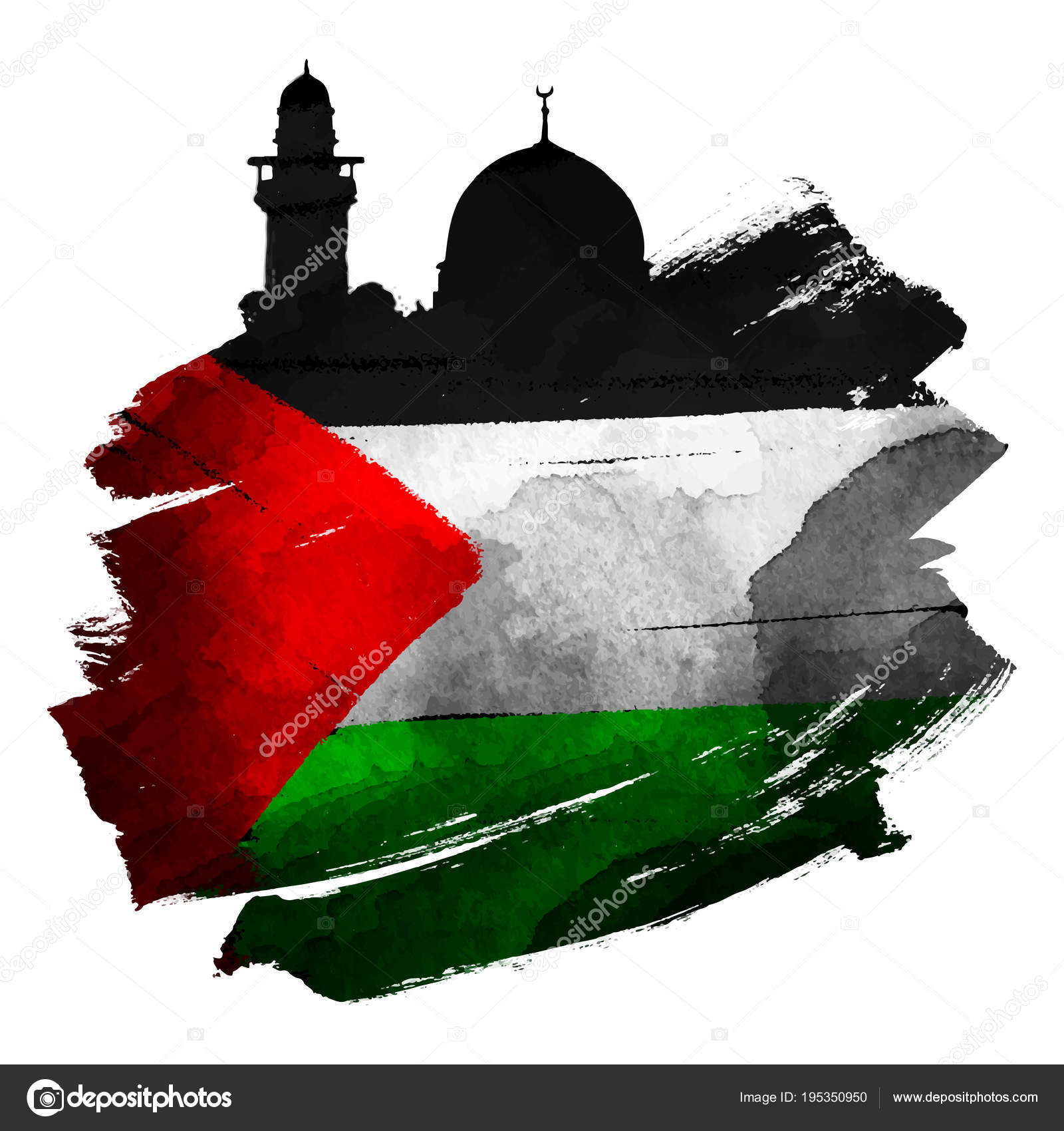 Quds Mosque Silhouette Palestine Flag Ink Brush Shape ...