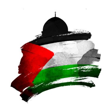 Kudüs mosqued kubbe siluet mürekkep fırça şekli vektör çizim Filistin bayrağı ile