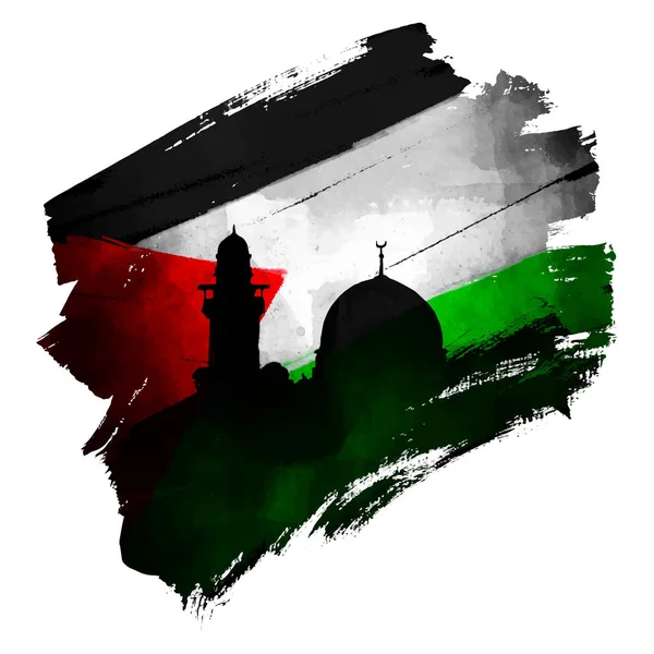 Quds Mosqued Dome Silhouette Palestine Flag Ink Brush Shape Vector ⬇