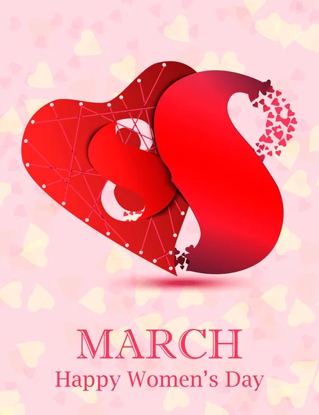 贺卡的心与图 8 在明亮的背景上。三月 8-妇女节. — 图库矢量图片